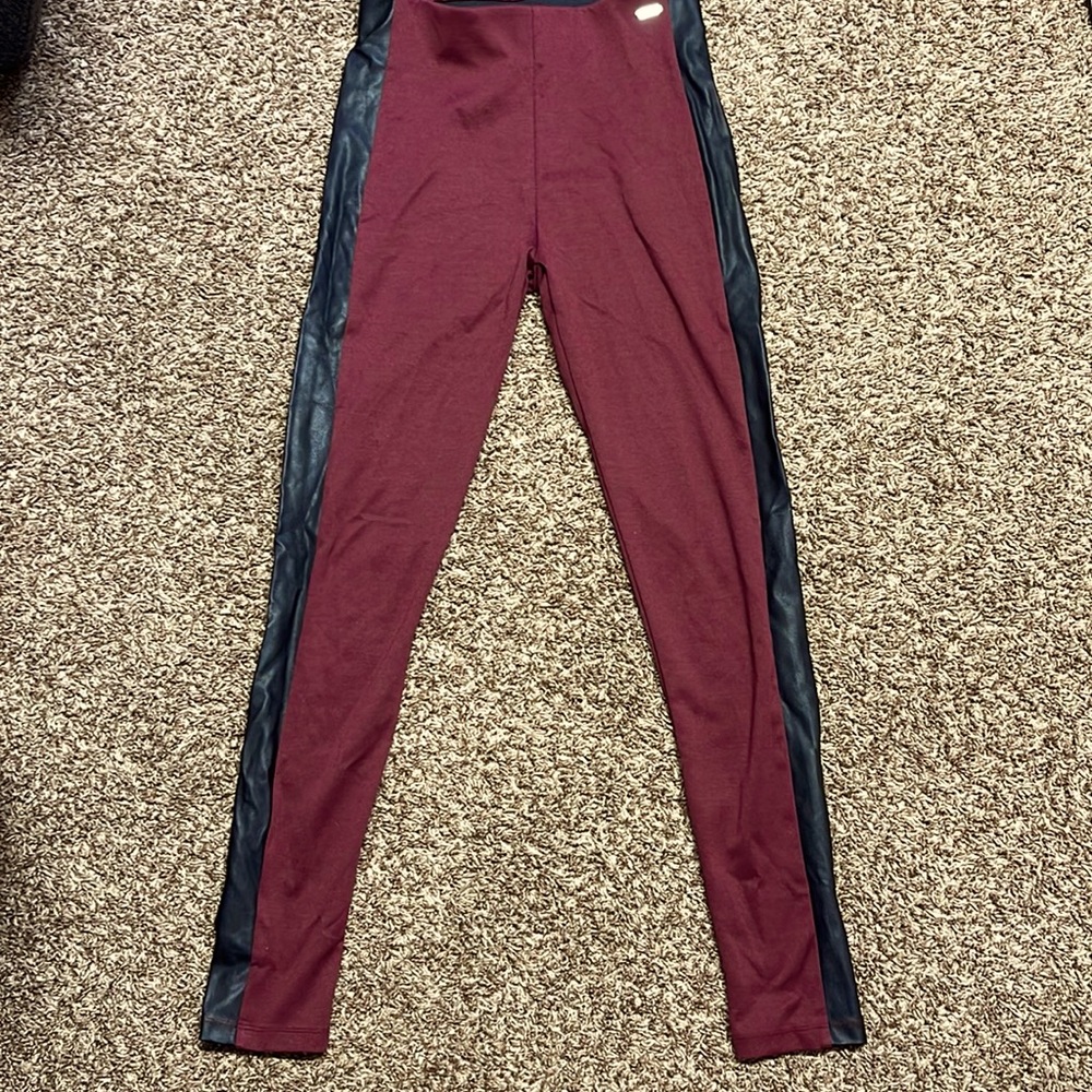 Guess maroon formal pants with leather sides